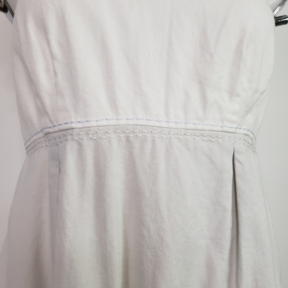 Rebecca Taylor cotton linen sleeves dress colorblock 2-tone beaded neck - Picture 4 of 10